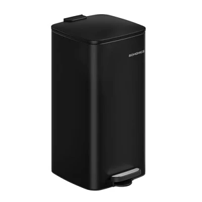 Afbeelding van SONGMICS Afvalemmer voor de keuken, afvalbak 30 l, pedaalemmer van staal, met binnenemmer, zachte sluiting en opening, inktzwart LTB593B02