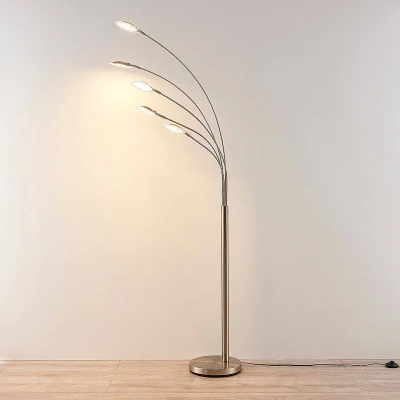 Afbeelding van Lindby LED vloerlamp 5lichts metaal, glas H: 179 cm mat nikkel, wit Inclusief lichtbronnen