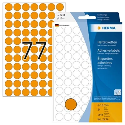 Afbeelding van Etiket HERMA 2234 rond 13mm fluor oranje 1848stuks