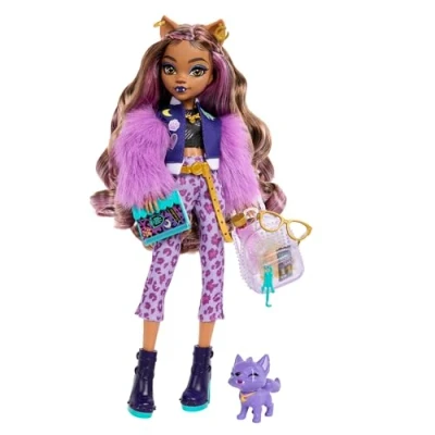 Image de Monster High Poupée Articulée Loup Garou Clawdeen Wolf en Tenue Tendance, avec Chien Crescent, Accessoires Inclus, Jouet Enfant, A Partir De 4 Ans, HRP65