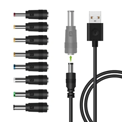 Afbeelding van LANMU USB naar DC stekker, 8 1 kabel, holle netsnoer, adapterkabel met stopcontacten voor router, laptop, toetsenbord (1 m)