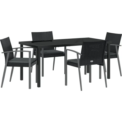 Afbeelding van vidaXL 5 delige tuin dinerset met kussens zwart poly rattan