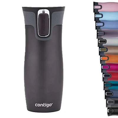 Afbeelding van Contigo West Loop Autoseal thermosbeker, roestvrijstalen isoleerbeker, koffiebeker to go, BPA vrij, lekvrije beker go met Easy Clean deksel, houdt tot 5 uur warm, 470 ml Gunmetal