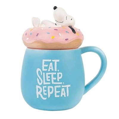 Afbeelding van Grupo Erik Snoopy mok 500 ml met deksel officieel gelicentieerde keramische koffie &amp; thee mok, cadeau idee geek, verjaardag of Kerstmis