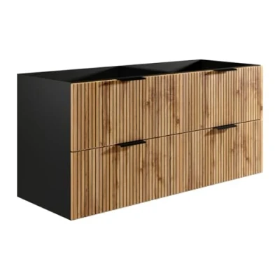 Afbeelding van Vente unique Geribbeld hangend meubel onder wastafel Licht naturel en zwart 120 cm MADELA