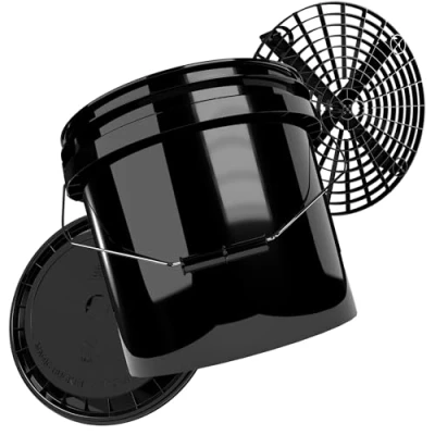 Afbeelding van Magic Bucket autowasemmer met zeef en deksel 13 liter zwart vuilfilterrooster emmer voor het wassen van de auto