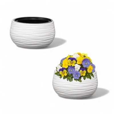 Afbeelding van MELTOM Ronde bloempot met uitneembaar inzetstuk, 3D effect, wit