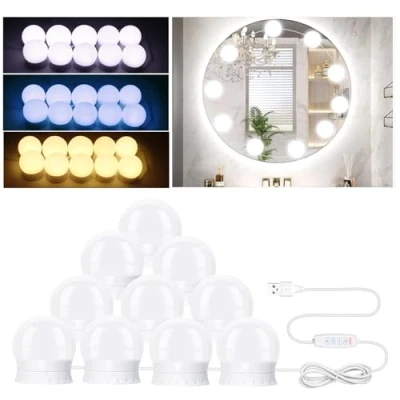 Afbeelding van NVIYAM 10 Led Lumiere Miroir, Coiffeuse 3 couleurs, coiffeuse, Style Hollywoodien, Lampe de Maquillage, éclairage pour miroir cosmétique, salle bain
