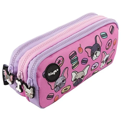 Afbeelding van FRINGOO® Etui met 3 vakken, schattig en grappig voor kinderen, grote Pugs &amp; Sweets vakken