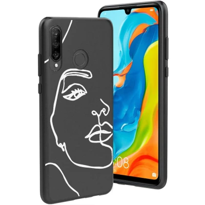 Afbeelding van iMoshion hoesje Geschikt voor Huawei P30 Lite Siliconen Design Wit / Zwart White Flowers