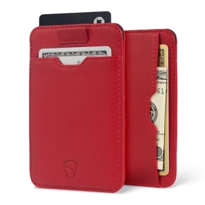 Afbeelding van Vaultskin Chelsea Portemonnee met RFID bescherming, smal, Italiaans leer, tot 12 kaarten, Carmine Rood