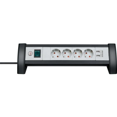 Afbeelding van Desktop stekkerdoos Brennenstuhl 1.8 meter (4 voudig, 2 USB poorten, Schakelaar)