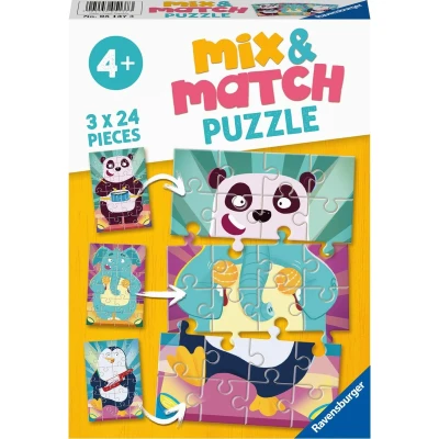 Afbeelding van Ravensburger Mix &amp; Match puzzel Rockende dieren 3 x 24 stukjes kinderpuzzel