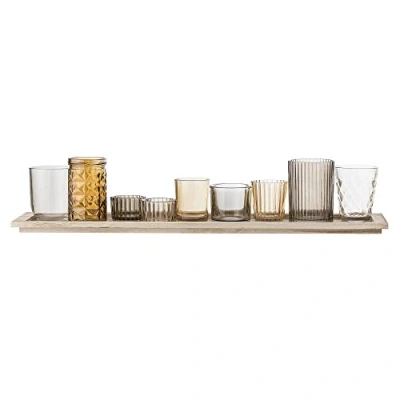 Afbeelding van Bloomingville Waxinelichtjes Glas/Hout Bruin set van 10 L56xH10xB14 cm