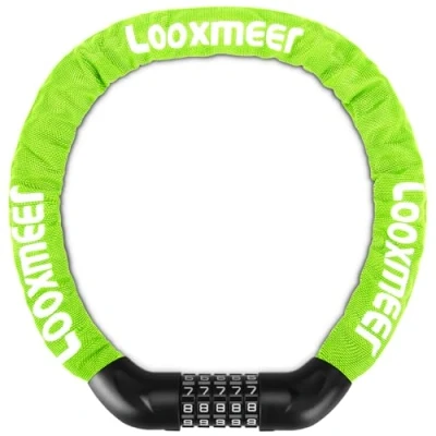 Afbeelding van Looxmeer kettingslot voor fiets, 90 cm, fiets met 5 cijfers, code, robuust motorslot fietsen, motoren, elektrische scooters, scooters en poorten, neongroen
