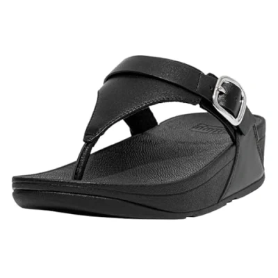 Afbeelding van Fitflop Dames Lulu Verstelbare lederen teenpost sandalen, geheel zwart, 43 EU, Zwart