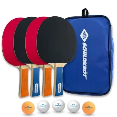 Afbeelding van Professionele tafeltennisset, 2 tafeltennisbatjes + intrekbaar net 6 ballen tafeltennisballen 1 draagtas, tafeltennisbatjesset voor kinderen volwassenen gezinnen