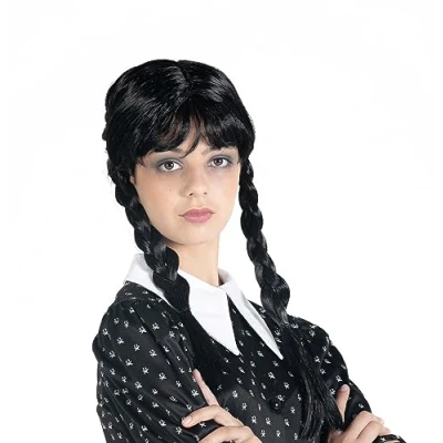 Afbeelding van Ciao Polyester Wednesday Addams pruik, 31431, zwart