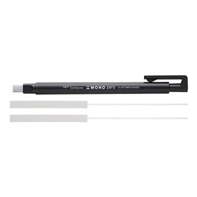 Afbeelding van Tombow Mono Zero Navulbare precisiegum, vierkante punt, 2,5 mm x 5 mm, zwart, met 2 navulgummen