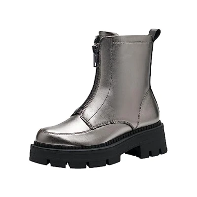 Afbeelding van Tamaris Enkellaarsjes met plateauzool, Dames, Maat: 38, Pewter Kunststof