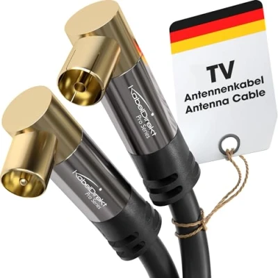 Afbeelding van KabelDirekt 4K antennekabel, tv kabel met 90 aansluiting Onbreekbare metalen stekker voor digitale en analoge televisie 1,5 m (hoekstekker DVB C, T, S)