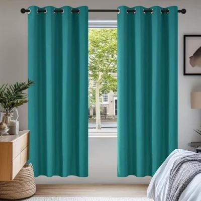 Afbeelding van Deconovo Warmte isolerende verduisteringsgordijnen, gordijnen voor woonkamer en slaapkamer, modern design met oogjes, 140 x 175 cm (breedte hoogte), turquoise, 2 stuks