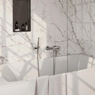 Afbeelding van Brauer Chrome carving Badkraan douchegarnituur handdouche staaf 1 stand knop chroom Tijdloze uitstraling