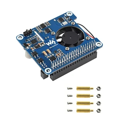 Afbeelding van Power Over Ethernet PoE Hat voor Raspberry Pi 4B/3B+, 802.3af/at Network, 5V USB A &amp; 12 V Header Outputs, uitbreidingskaart Onboard Cooling Fan en MP8676 Buck Chip