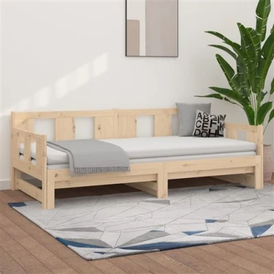 Afbeelding van Slaapbank Uitschuifbaar Massief Grenenhout Zwart 2X(90X200) cm 90 x 190 / Naturel