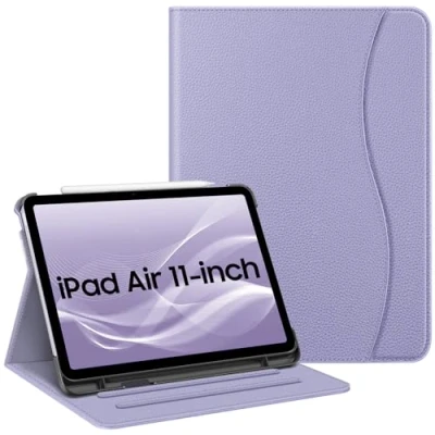 Afbeelding van FINTIE beschermhoes voor iPad Air 11 inch 2024 M2 / 5 2022 4 2020 10,9 [Stylus opslag] met kaartvak, slaap/wekker, lila