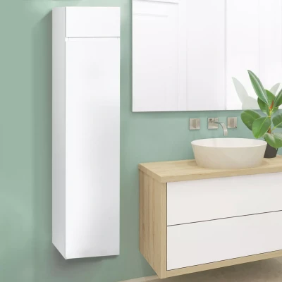 Image de Meuble colonne salle de bain suspendu blanc LILA