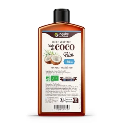 Image de Huile de Coco Bio 150 ml 100% Vierge Planète au Naturel Première pression à frois biologique Cuisine et cosmétique