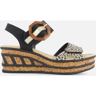 Afbeelding van Rieker T60 Leopard Sandalen zwart Synthetisch Dames Maat 42