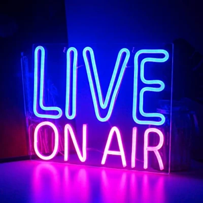 Afbeelding van Looklight Live On Air Neon Sign Blauw Roze Letters Led Licht Op Teken Word Wall Art voor Studio Slaapkamer Game Room Party Streaming Bar Club Decoratie met USB Power