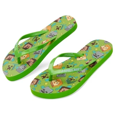 Afbeelding van Minecraft Kinderslippers voor jongens, strandsandalen kinderen, 28 39, Groene teenslippers