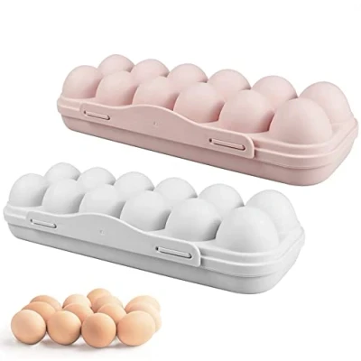 Afbeelding van Set van 2 opbergdozen voor 12 eieren, stapelbaar, onderhoudsvriendelijk, kunststof, BPA vrij, koelkast, vershouddoos, transparant, met deksel, eierbox