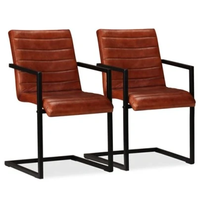 Afbeelding van vidaXL Eetkamerstoelen 2 st echt leer bruin