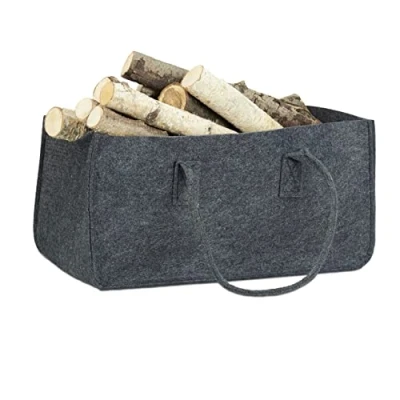 Afbeelding van Relaxdays 2 x houtmand vilt haardhout tas draagtas vilttas opbergmand antraciet