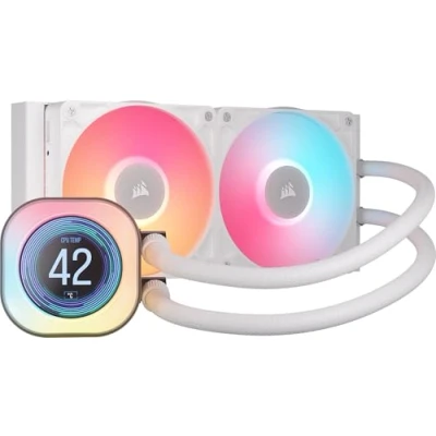 Image de CORSAIR iCUE Link TITAN 240 RX LCD Système de refroidissement liquide processeur Taille radiateur : mm (pour LGA1851, LGA1700, AM5, AM4) cuivre 120 blanc