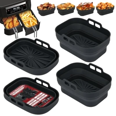 Afbeelding van Alyvisun Silicone Set van 4 herbruikbare rechthoekige vormen voor airfryer Anti aanbaklaag Zwart