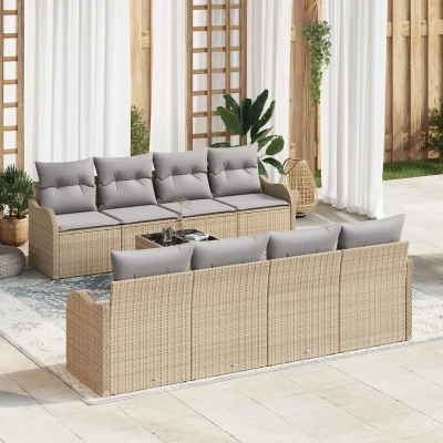 Afbeelding van vidaXL 9 delige tuinset met kussens Beige Poly Rattan