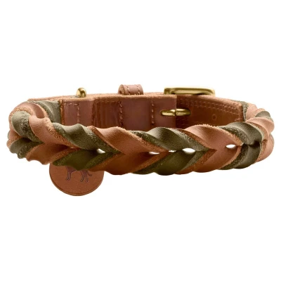 Afbeelding van Hunter Halsband Solid Education Duo Cognac&amp;Olijfgroen Hondenhalsband 50 cm
