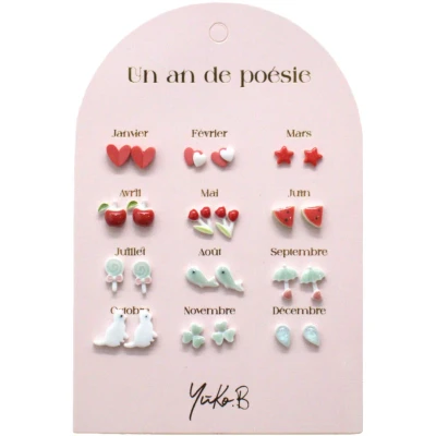 Afbeelding van Yuko b. oorbellen rood en aqua 12 paar