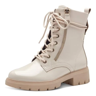 Afbeelding van Tamaris Enkellaarsjes met plateauzool, Dames, Maat: 37, Creme patent Leer/ synthetisch