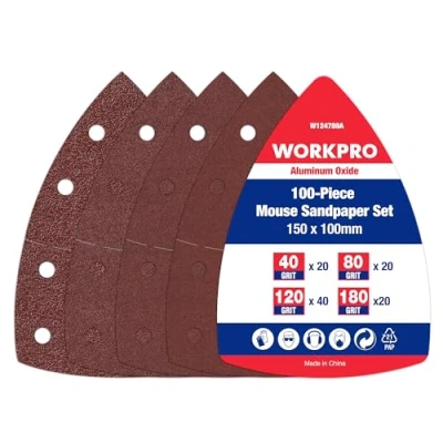 Afbeelding van WORKPRO Delta 100 stuks driehoekige schuurbladen 105 x 152 mm voor multifunctionele schuurmachines, korrel 40, 80, 120, 180, het slijpen, polijsten, beitsen van hout