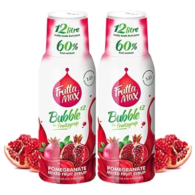 Image de 2 x FruttaMax Concentré de sirop fruits Moins sucre avec 60% convient pour machine à soda (2 500 ml) Grenade)