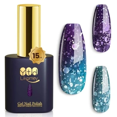 Afbeelding van YTD Likomey Chameleon Semi permanente nagellak met kleurverandering, 15 ml, temperatuurverandering, soak off gel, UV, LED, nagellak, manicure, paars/donkerblauw