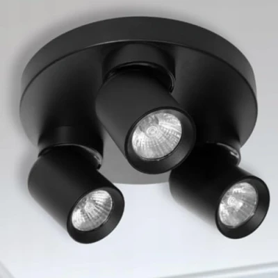 Afbeelding van Miratic plafondlamp met lichtbron, GU10, vervangbaar, max. 12 W (lamp niet inbegrepen), spot, plafondverlichting (zwart, ronde basis, 3 koppen)