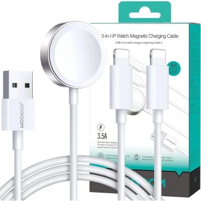 Afbeelding van Joyroom S IW007 3 in 1 kabel USB A magnetische oplader Lightning 1,2m wit