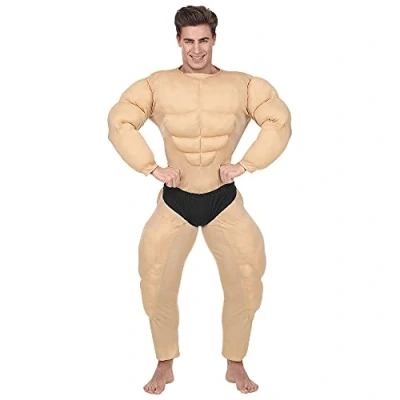 Afbeelding van Widmann Opblaas Dikmaak &amp; Spierballen Kostuum Opschepper Van De Sportschool Bodybuilder Man beige Large Carnavalskleding Verkleedkleding